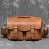 Bolsa Retro Europea y Americana de Cuero Genuino para Cámara SLR Bolsa Cruzada de Hombro de Cuero Crazy Horse Bolso de Hombro de Primera Capa de Piel de Vaca Bolso de Fotografía