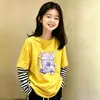 Camiseta de Manga Larga de Dibujos Animados para Niñas Otoño Falso Dos Piezas Ropa Interior 2026 Nuevo Estilo Camiseta Base de Algodón Puro para Niños Medianos y Grandes