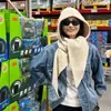 Gorro pasamontañas coreano para mujer, gorro de invierno cálido con calentador de cuello integrado, estilo para parejas, gorro de punto de lana que protege las orejas