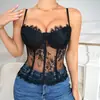 Camisola Blanca de Encaje Sexy Transparente Ropa de Mujer Transfronteriza Corsé de Ballena Bustier Ajustado Camisola Pequeña Ropa Interior Verano Nuevo Estilo