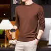 Suéter Masculino de Malha Fina com Manga Longa para Primavera e Outono 2025, Fino, Gola Redonda, Cor Sólida, Suéter Base, Roupas Masculinas, Dropshipping