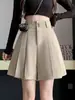 Shorts de Alfaiataria de Cintura Alta para Mulheres, Calças de Cinco Pontos Petite, Calças Saia Plissada Outono 2027, Calças de Corte A, Calças Largas Pretas para Mulheres