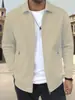 Moda Casual Transfronteiriça Nova Primavera Outono Cor Sólida Textura Waffle Gola Zíper Cardigan Jaqueta Roupa Exterior Gola