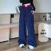Calça Jogger Esportiva Casual Bordada Patchwork Retrô Americana para Mulheres Outono 2025 Nova Larga Reta Wide-Leg Cargo