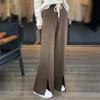 Pantalones de Punto Anchos para Mujer, Novedad Otoño/Invierno 2026, Cintura Alta, Corte Holgado, Pantalones Casual Adelgazantes, Pantalones Largos hasta el Suelo con Dobladillo Dividido de Pierna Recta, Caída Suelta