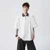 Camisa Polo Jacquard Rayado Fino Bloques de Color Cuello Solapa Manga Corta para Hombre, Holgada Verano 2026 Nuevo Top Casual, Camiseta Transpirable