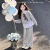 Dulce y sencillo conjunto de niña para primavera/otoño 2026, nuevo estilo casual, pantalones anchos de color liso y sudadera de moda con cuello vuelto