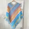 Xale Poncho Estilo Étnico Outono e Primavera Suéter de Tricô Cachecol de Franjas de Mohair Casaco Longo Feminino Quente