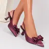 Sandalias de Tacón Alto de Satén con Moño, Punta Fina, Delanteras y Traseras, Tacón Medio Cómodo, No Cansan los Pies, Zapatos de Tacón Alto de Lujo Ligero de Nicho para Mujer