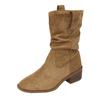 Botas de Tacón Grueso Estilo Wasteland con Plataforma Interior Botines para Mujer Verano 2025 Nuevo Estilo con Falda Botas Vaqueras Occidentales