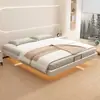 Cama suspendida para dormitorio principal, cama doble, lujo ligero, gama alta, estilo nórdico, 1m, minimalista moderno, cama de cuero suave, diseño suspendido color crema francés