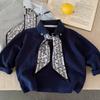 Polos Infantiles 2026 Otoño Nuevo Estilo Ropa para Niños Bufanda de Seda para Niños y Niñas Polos Personalizados Tops Elegantes para Bebés