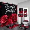 Cortina de Ducha Día de San Valentín Rosa Negra Impermeable Antimoho Cortina Oscurecedora Plegable Cortina de Ducha Impermeable Secado Rápido Baño Decoración Romántica