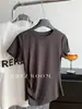 Camiseta Casual de Manga Corta con Cuello Redondo, Ajustada, con Cintura Plisada Estilo Coreano para Mujer, Camisa Básica Sencilla Versátil de Color Sólido, Verano 2026
