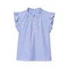 Zr Comércio Exterior Atacado Verão 2025 Novo Design Solto Babados Pequenas Mangas Volantes Camisa Top