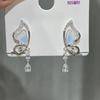 Pendientes de Zirconia con Forma de Gota de Agua y Mariposa Azul para Mujer, Estilo de Lujo Ligero de Nicho de Verano, Pendientes Elegantes Nuevos 2024