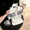 Camiseta polo de manga corta para mujer, nuevo estilo primavera-verano 2026, top de punto de manga corta a rayas en los hombros, corte regular, con un toque de alta gama