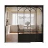 Puerta Corredera de Vidrio Estilo Retro Francés de Aleación de Aluminio Menggu para Salón, Divisor de Habitación con Riel Colgante de Tres Vínculos, Puerta Corredera de Cocina