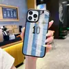 Funda para iPhone 17 Pro Max de Aficionado de la Copa del Mundo Messi Rayas Verticales de Argentina Logo del Equipo Impreso Funda de Cristal