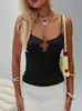 Camisola Corta Hueca con Cuentas Estilo Europeo y Americano para Mujer, Camiseta sin Mangas Ajustada de Verano con Cuello en V para Chica Atrevida, Exportación