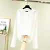 Camiseta con capucha de manga larga de modal para mujer, primavera, casual, talla grande, holgada, base para interiores, adelgazante, protector solar, top fino