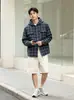 Jaqueta com capuz e bolso xadrez para homens, nova moda outono, cardigã afunilado com botões, casaco casual solto para mulheres