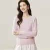 Camisa básica de tricô de cashmere puro para outono e inverno, moderna e versátil para o trabalho, corte solto, modeladora, gola redonda, manga longa em tricô trançado para mulheres
