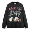 Camiseta de manga corta con estampado de A USD AP Rocky de hip hop americano transfronteriza, manga larga lavada, holgada, con capucha pesada para hombre