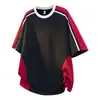 Camiseta de Manga Corta Pesada para Hombre, Marca de Moda Americana High Street de Verano, Diseño Patchwork, Camiseta de Cuello Redondo para Hombre