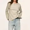 Camiseta Básica Feminina de Manga Longa com Gola Redonda Top Soltinho Estilo Casual Versátil Emagrecedor Roupa para o Trabalho Camada Base de Manga Longa