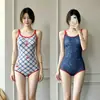 Denim ButterflyMaiô de peça única sem costas, de camada única e dupla face, para mulheres, adequado para natação e competições