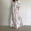 Chic Coreano Verano Nuevo Estilo Francés Hermoso Floral Diseño Adelgazante de Cintura Alta Manga Abullonada Elegante Vestido Largo