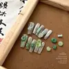 Serie de jade para decoración de uñas estilo chino: Hebilla de paz, jade verde lustroso con agujeros, decoración de uña de jade circular, adorno redondo de estilo chino