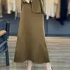Falda Elegante de Punto Otoño e Invierno, Falda Plisada de Punto de Longitud Media, Falda de Lana de Línea A de Cintura Alta tipo Paraguas, Falda de Lana Pura