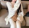 Descanso de Té de la Tarde Suéter Favorito de Peso Alto Abrigo Cardigan Marrón para Mujer Otoño e Invierno Color Sólido Nuevo Cardigan Tejido