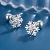 Novos Brincos Populares de Floco de Neve para Mulheres, Estilo Parafuso para Outono e Inverno, Design de Nicho de Luxo Leve, Brincos de Flor de Zircônia da Moda