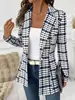 Blazer cruzado para mujer, corte entallado, un botón, cuello de solapa, manga larga, adecuado para el lugar de trabajo, la oficina y el uso de negocios casual.