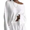 2026 Nuevo Producto Amazon Estilo Europeo y Americano Pijama de Dos Piezas Transpirable Jacquard Cuello Redondo para Mujer Manga Larga Shorts Ropa de Casa para Mujer