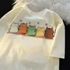 Camiseta de manga corta de seda de leche estilo universitario de verano versión coreana estampado de gato de dibujos animados para hombres y mujeres top casual ins