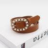 Novo cinto com fivela oval com pérolas incrustadas feminino europeu e americano comércio exterior jeans decorativo fivela de pino cinto pu feminino atacado
