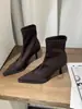 Marca de moda 2026 Otoño/Invierno Nuevas Botas Elegantes de Temperamento Estilo Coreano Punta Fina Elásticas Adelgazantes para Mujer Tacón Fino Tacón Medio Botines para Mujer