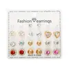 Pendientes de Combinación de Perlas Redondas de Imitación de Flor y Diamante, Varios Meses, Set de Pendientes, Europeos y Americanos de Venta Caliente Transfronteriza, 12 Pares