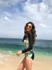 Traje de baño de una pieza para mujer, Traje de surf, Camiseta de manga larga con protección solar, Traje de snorkel, Traje de buceo con estampado, Ajustado, Estilo europeo y americano