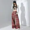 1132 Pantalones Casuales de Cuadros Rojos de Pierna Ancha para Mujer 2026 Nuevos Pantalones Largos de Cintura Alta para Mujer Pantalones Paracaidistas