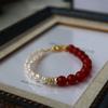 Design Novo Estilo Vintage Royal Red Ágata Natural Água Doce Pérola Pulseira Southern Red High-end Luz Luxo Pulseira para Mulheres