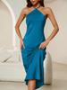 Vestido Sexy Europeo y Americano Transfronterizo para Mujer Primavera y Verano Nuevo Vestido de Noche de Amazon Satén Tirantes Falda Larga