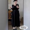Vestido Negro de Manga Larga para Mujer 2026 Nuevo Abrigo de Principios de Otoño con una Falda Larga Ceñida a la Cintura que Luce Genial
