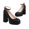 Tamanho 35-43 Tamanho Grande Sapatos Femininos de Salto Único com Plataforma Impermeável, Bico Quadrado, Fivela, Salto Alto, Sapatos Transfronteiriços, Cor Sólida, Salto Quadrado, Boca Rasa