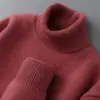 Suéter 100% Lana Pura para Hombre Cuello Alto Engrosado Color Sólido Suéter Casual de Negocios Holgado Jersey Camiseta Interior Tejida