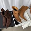 Lujo Accesible de Nicho~Botas de Moda de Piel de Vaca Esmerilada Nuevas Primavera y Otoño 2025 Punta Fina Tacón Grueso Botines de Punta Fina para Mujer